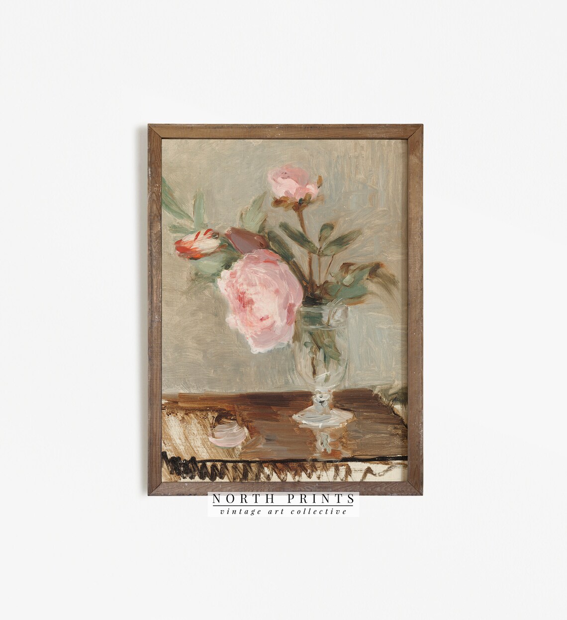 Pink Peonies Glass Vase Impressionist Floral Still Life Art Print