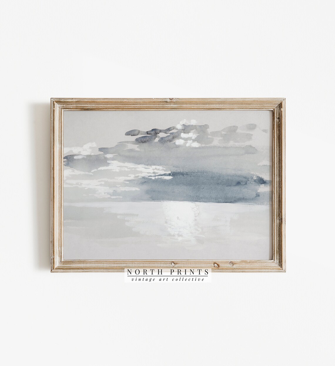 Vintage Blue Tonal Coastal Painting Art Print - Image 3