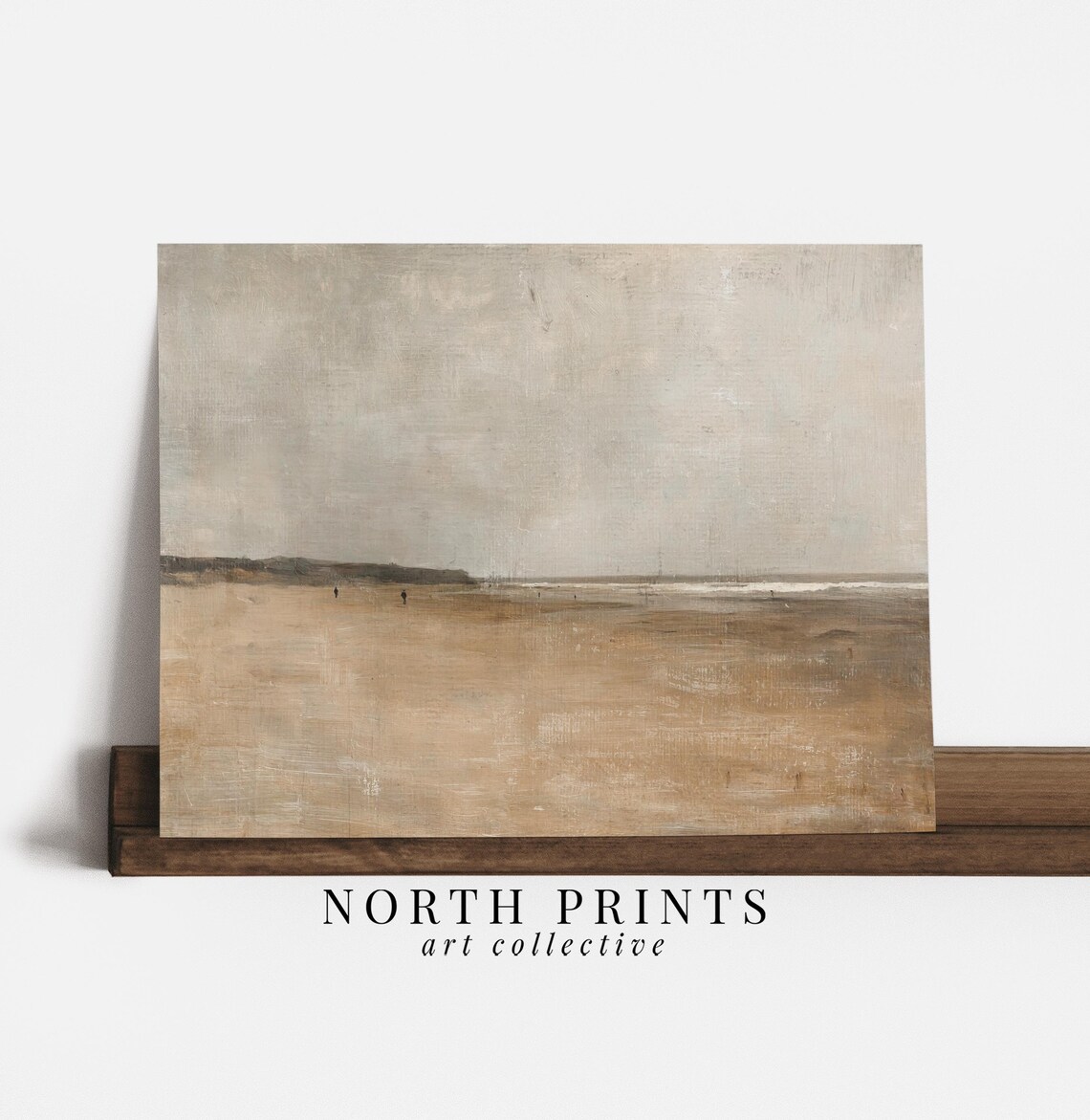 Minimalist Beige Beach Vast Sand Pale Sky Serene Coastal Painting Wall Print - Image 2