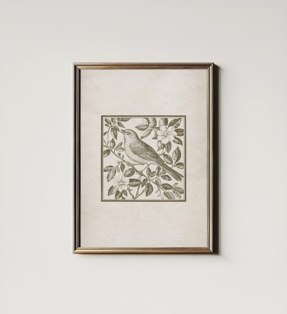 Antique Bird Print, Minimalist Farmhouse Decor