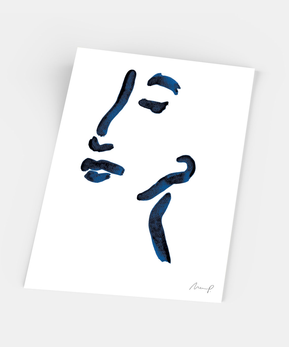 Bold Cobalt Blue Abstract Face Line Art Minimalist Portrait Poster - Image 5