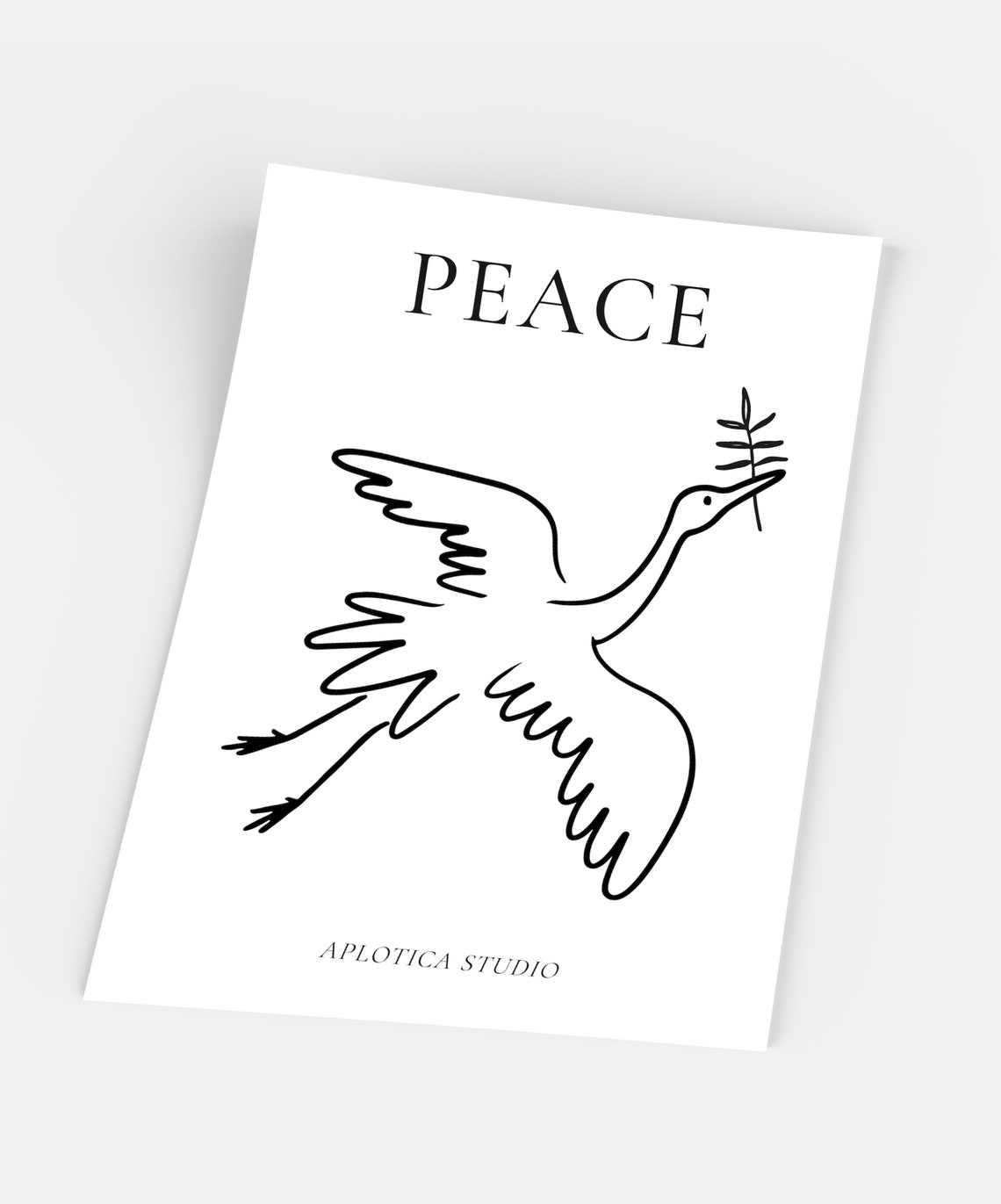 Peace Line Art Crane With Olive Branch Minimalist Bird Poster - Image 3