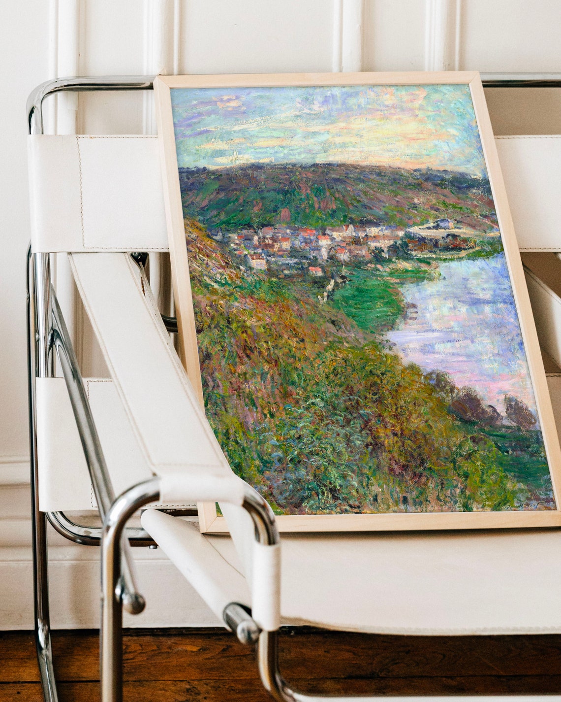 Monet View of Vetheuil Impressionist Poster with River Village Scene - Image 2