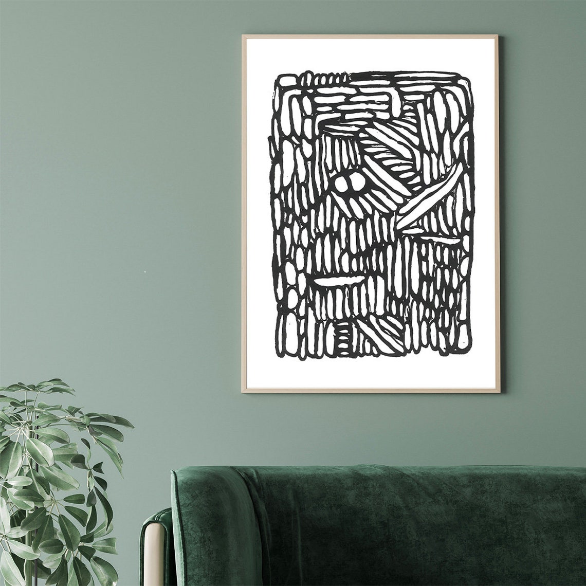 Black And White Abstract Doodle Face Line Art Wall Decor Poster