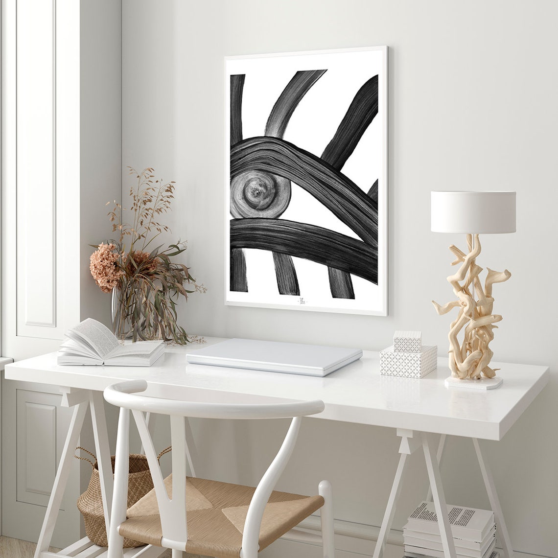 Abstract Eye Of Brushstroke Strands Black Monochrome Art Poster - Image 4