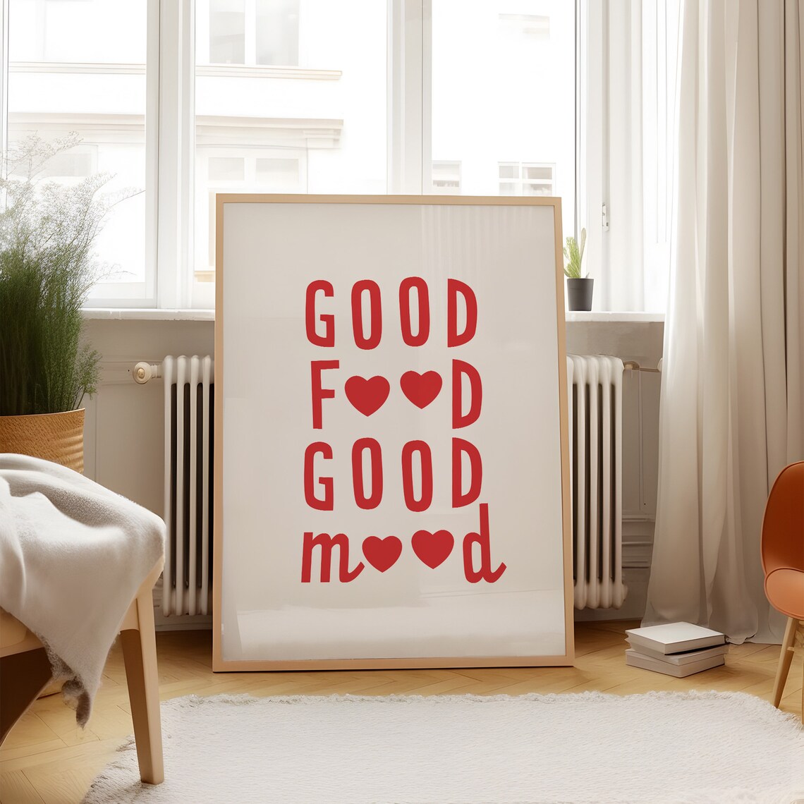 Good Food Good Mood Red Hearts Happy Family Kitchen Decor Poster - Image 3