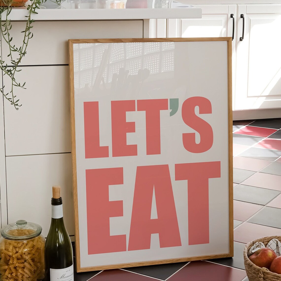 Lets Eat Extra Bold Coral Retro Pop Kitchen Typography Wall Art