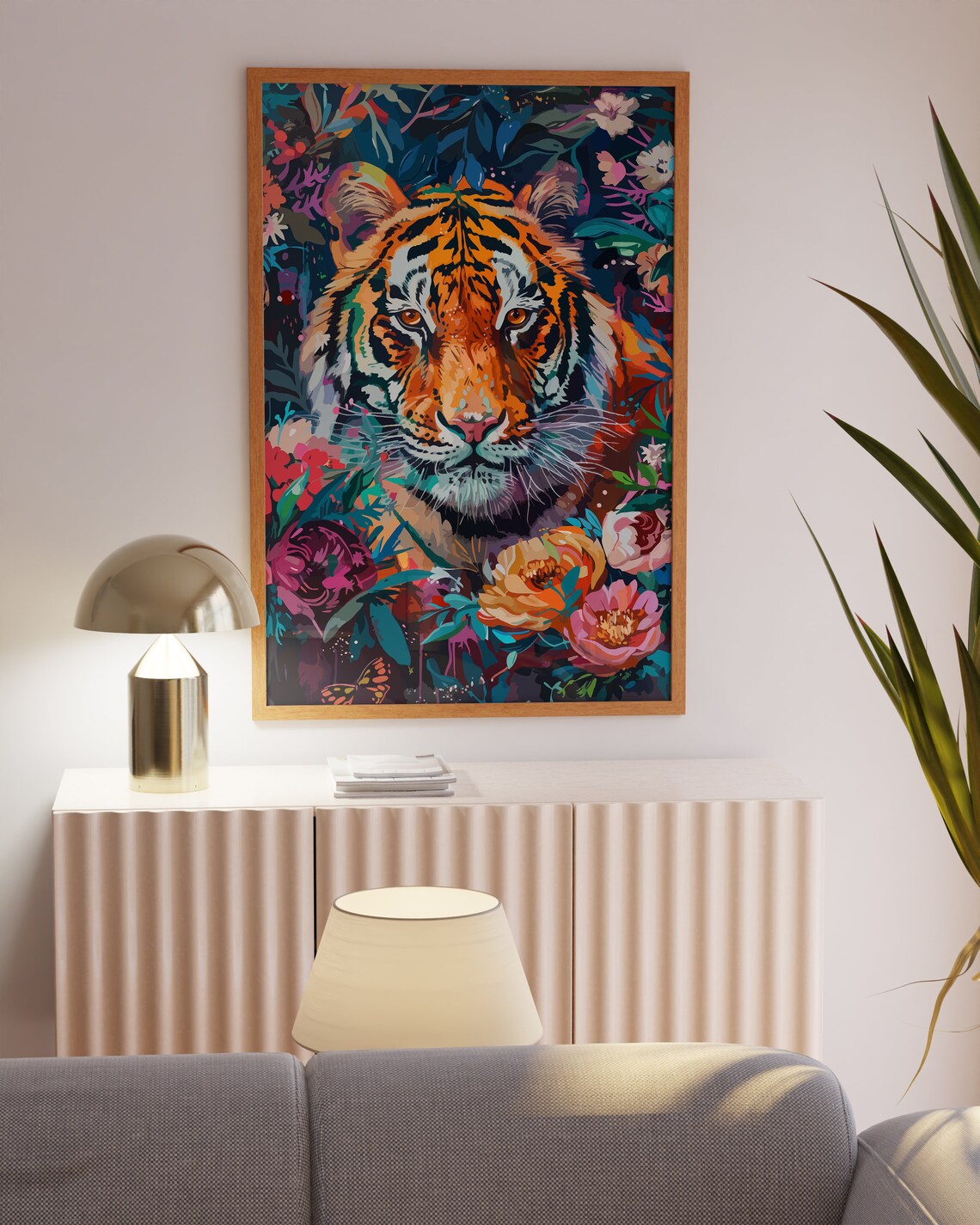 Vibrant Tiger Face Among Colorful Flowers Jungle Pop Art Poster - Image 3