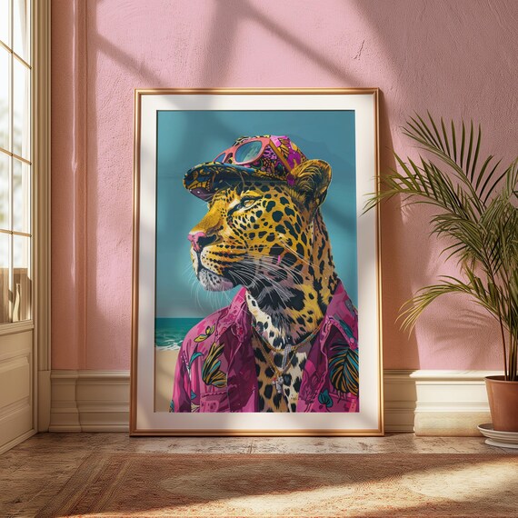 Leopard Beach Portrait Side Profile Cap Hawaiian Shirt Funky Poster