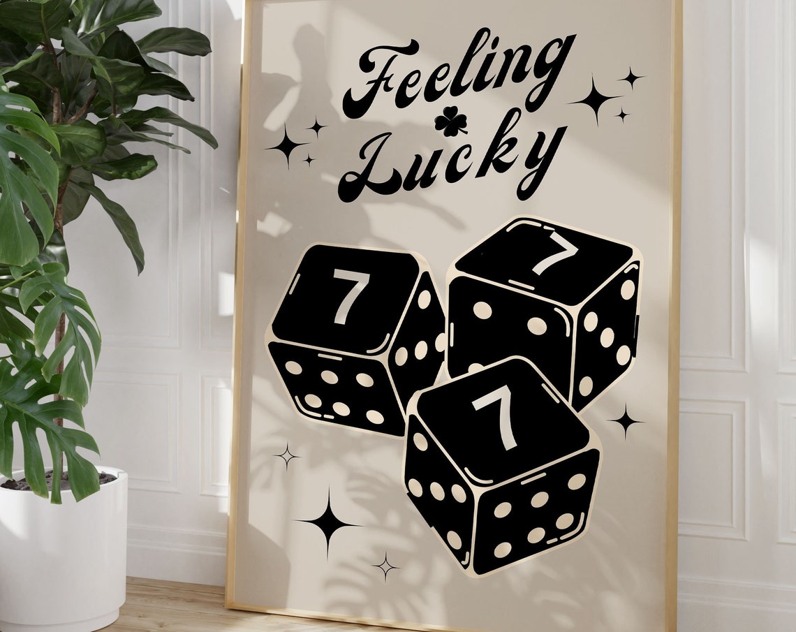 Feeling Lucky Black Seven Dice Bold Neutral Retro Casino Poster