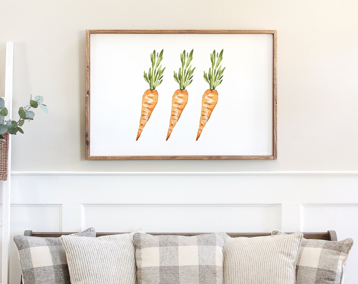 Watercolor Carrots Trio Easter Spring Farmhouse Kitchen Wall Print