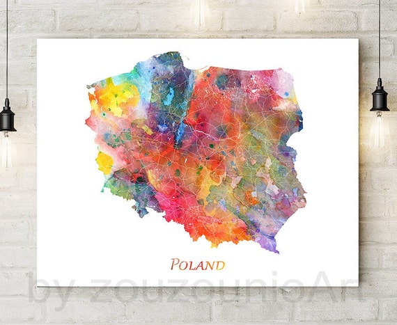 Poland Map Print Poster Wall Art Watercolor Home Office Decor Travel