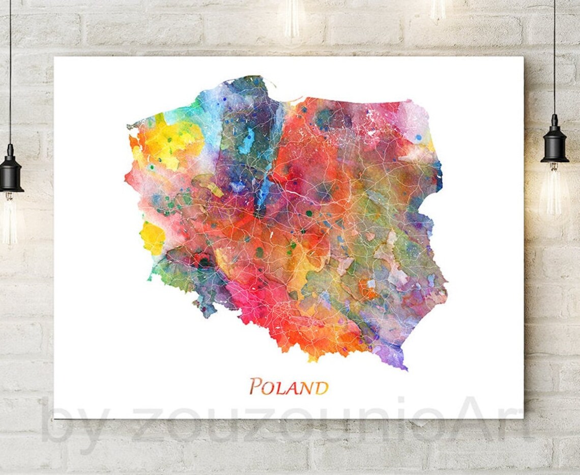 Poland Watercolor Map Art Print Colorful Country Silhouette Decor