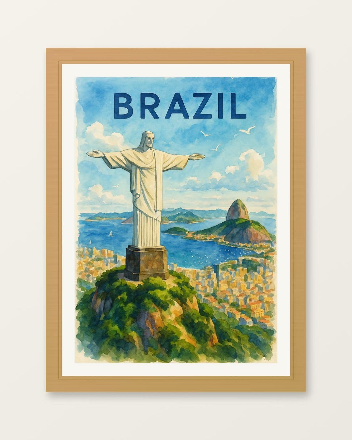 Christ The Redeemer Statue Rio Brazil Watercolor Travel Poster