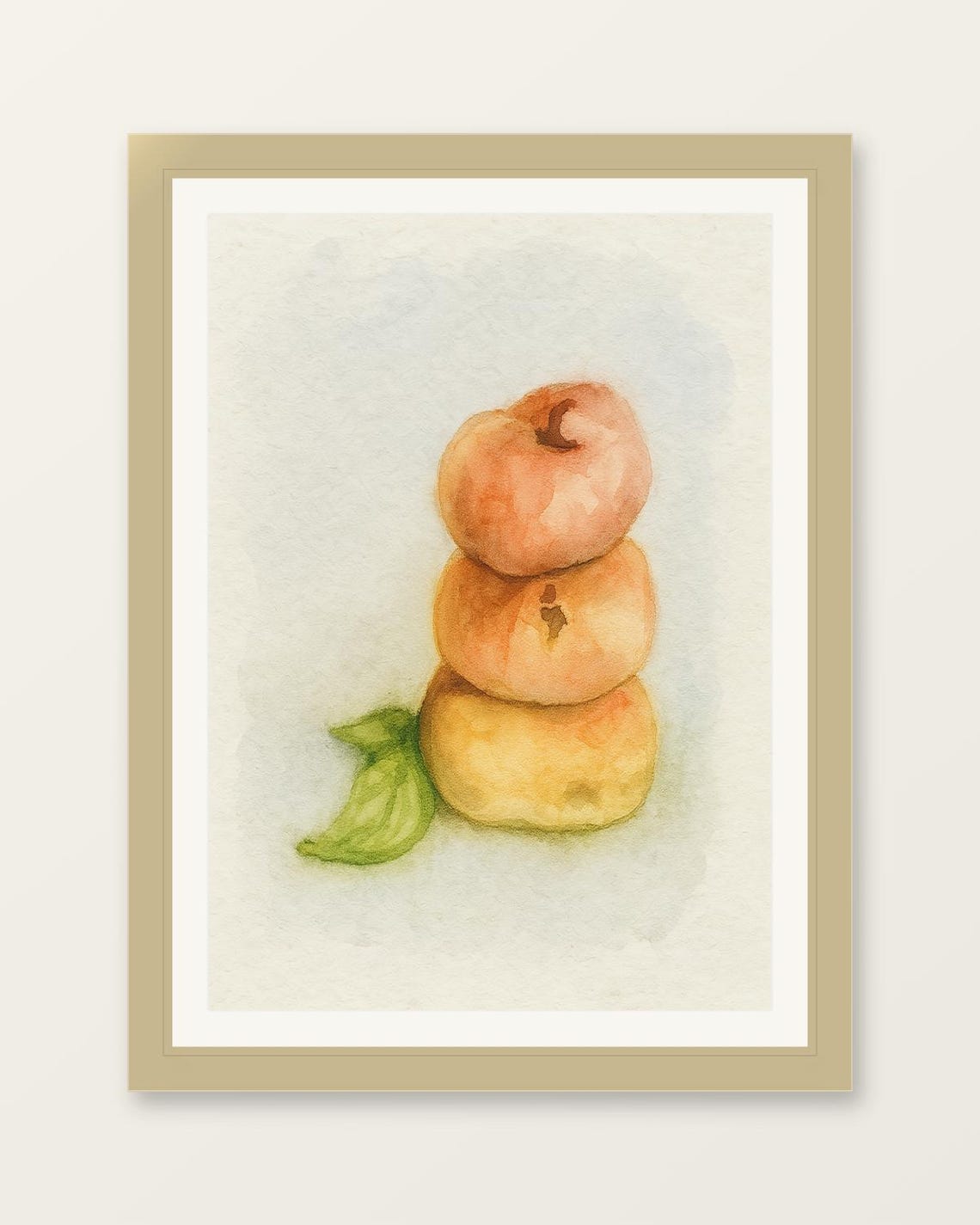 Rustic Stacked Peaches Watercolor Farmhouse Kitchen Fruit Print