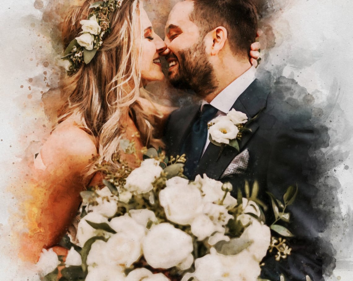 Custom Wedding Couple Portrait, Watercolor Art Print - Image 4