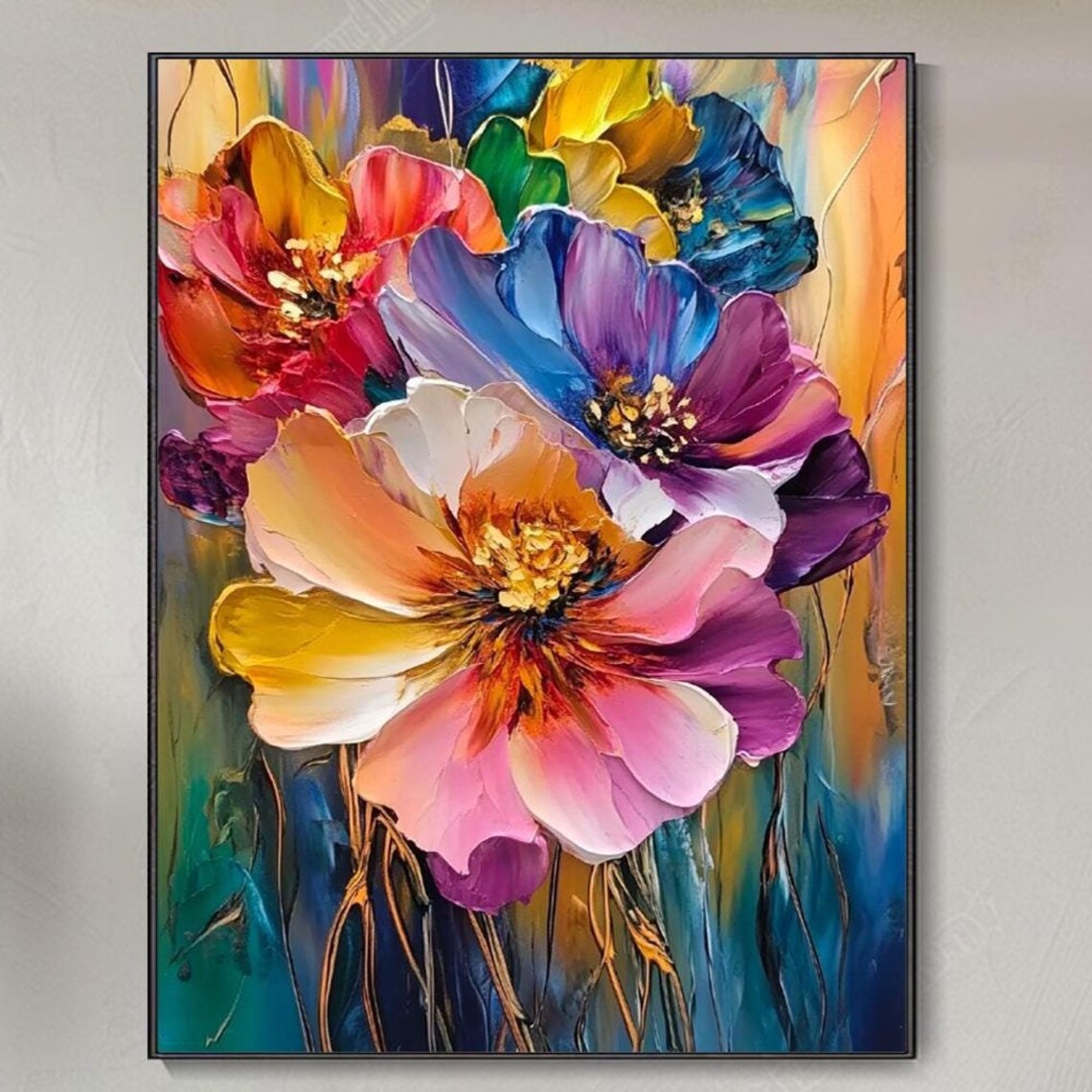 Colorful Anemone Blooms Vertical Floral Pink Blue Art Poster