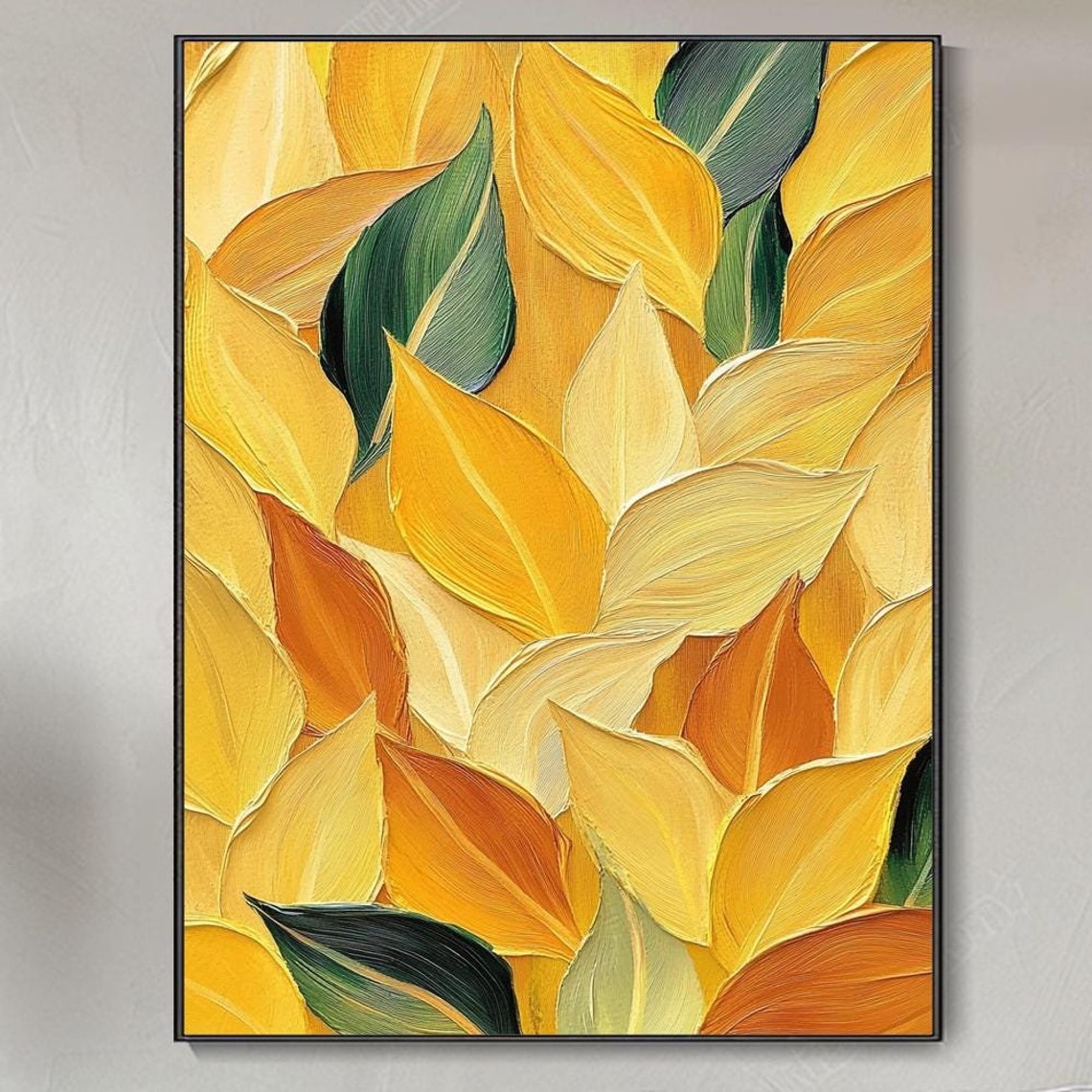 Golden Autumn Leaves Pattern Close Up Textured Fall Art Poster