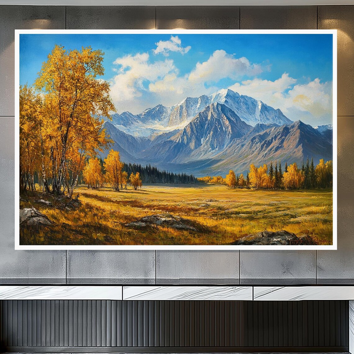 Landscape Painting, Fall Autumn Pine Tree Art