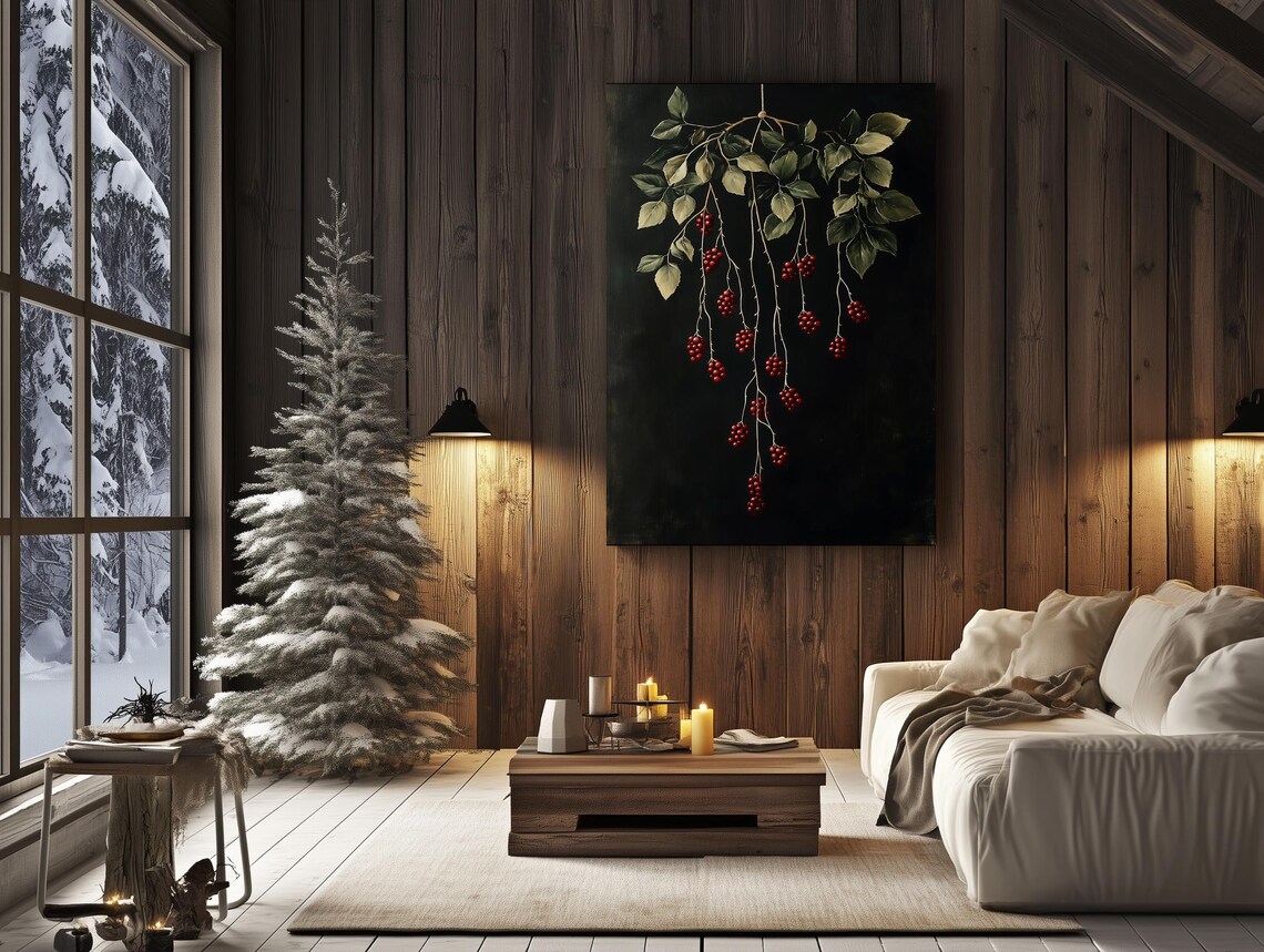 Cascading Dark Red Berries Botanical Branch Moody Art Poster - Image 4