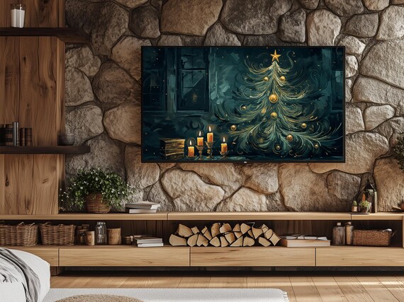 Van Gogh Inspired Holiday Frame Tv Art With Twinkling Tree Warm Candlelight And Enchanting Winter Ambiance For Festive Charm Da37