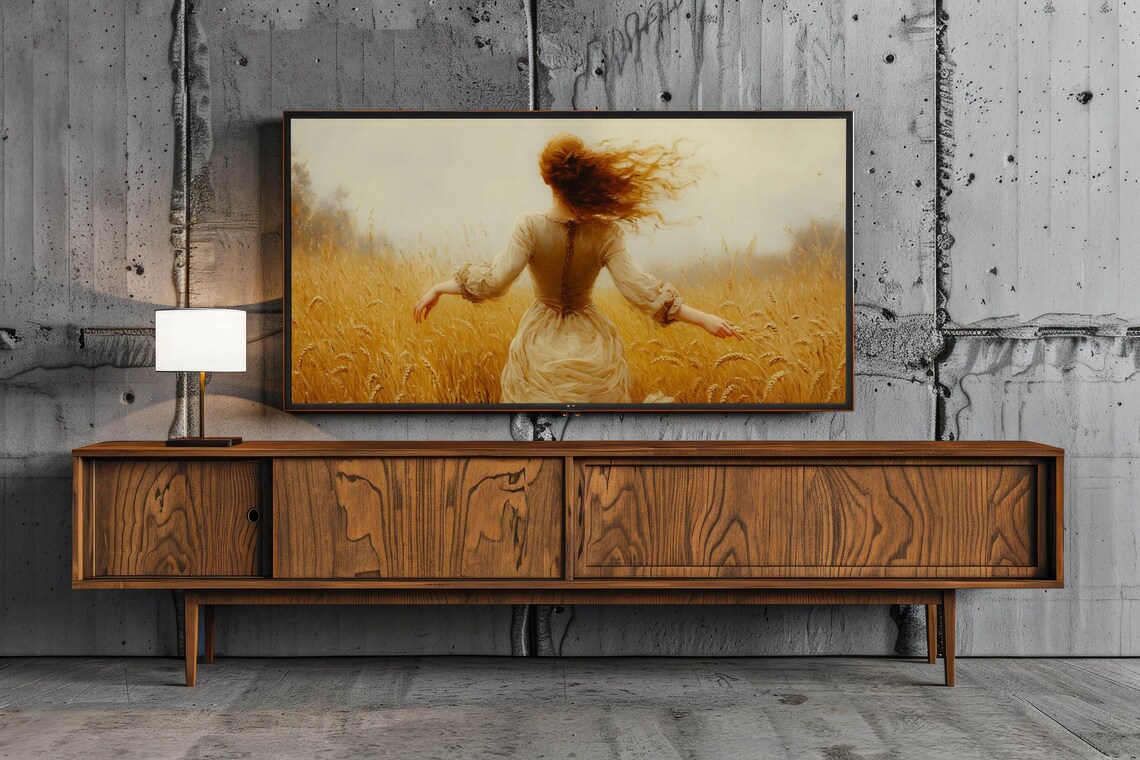 Red Haired Woman In Golden Wheat Field Vintage Style Art Poster - Image 7