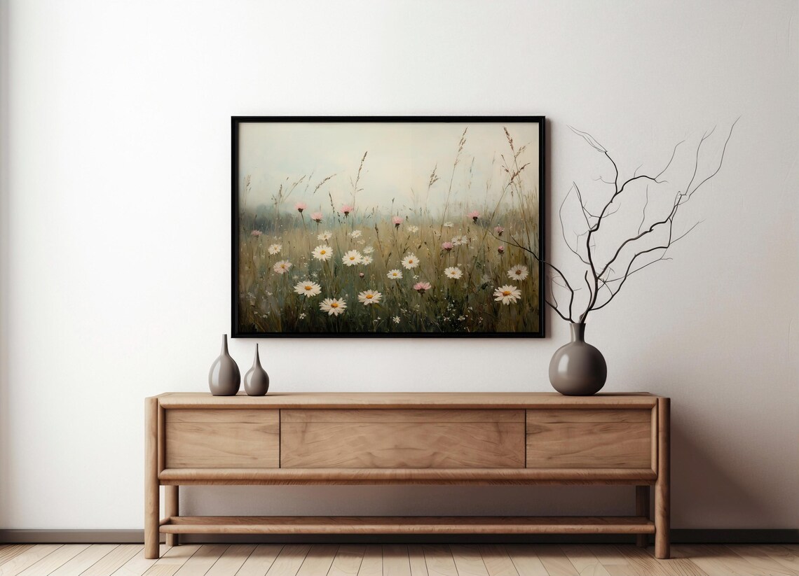 Wildflower Meadow With Daisies And Pink Blooms In Soft Morning Light Poster - Image 6