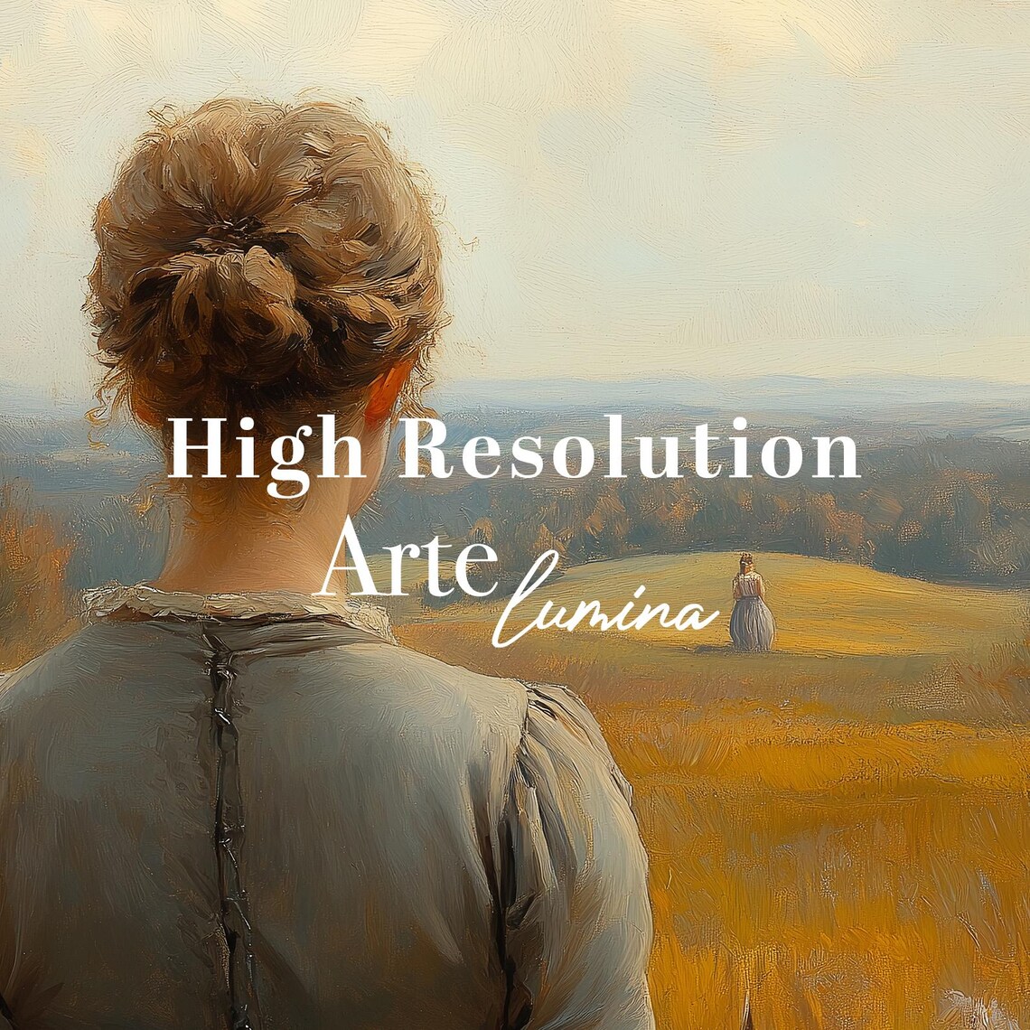 Woman Gazing Over Golden Autumn Field With Distant Figure Poster - Image 7