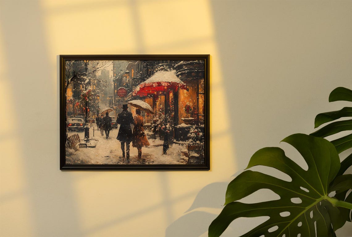 Romantic Umbrella Lovers Walking on a Snowy Parisian Street Poster - Image 2