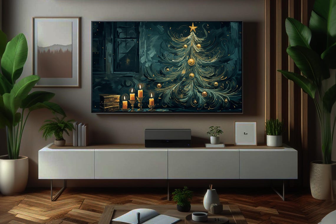 Swirling Midnight Christmas Tree with Glowing Gold Star Poster - Image 6