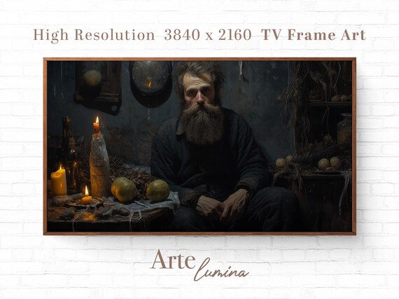 Bearded Man By Candlelight In Dark Rustic Room Moody Oil Painting Poster