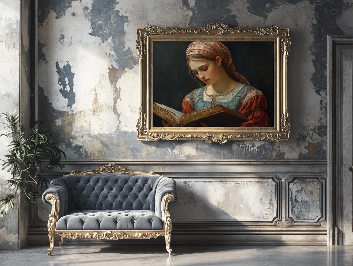 Woman In Headscarf Reading Ancient Book By Soft Candlelit Glow Poster - Image 4