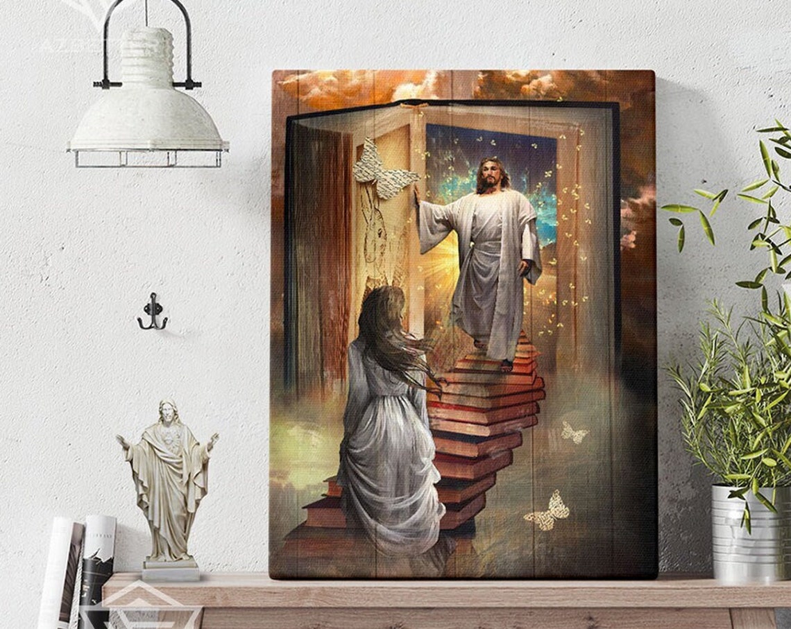 Jesus Prints Beautiful Girl Way To Heaven Jesus Painting Wall Art Christian Home Decor Memorial Gift Loss Of Sister