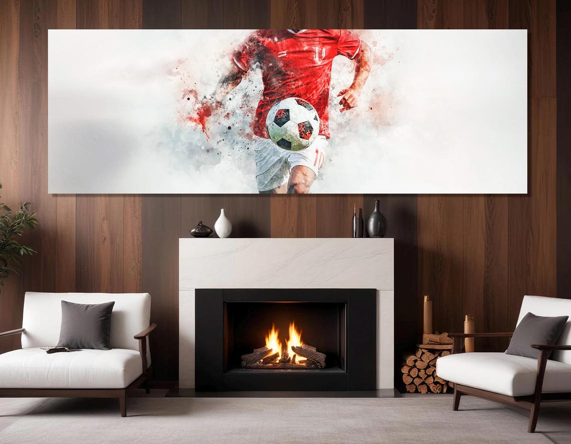 Abstract Soccer Print Soccer Watercolor Painting Soccer Fan Gift Soccer Wall Art Sports Bar Wall Decor Framed And Ready To Hang