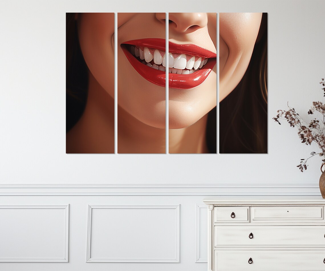 Close Up Red Lips Bright White Smile Dentist Office Wall Decor Poster - Image 2