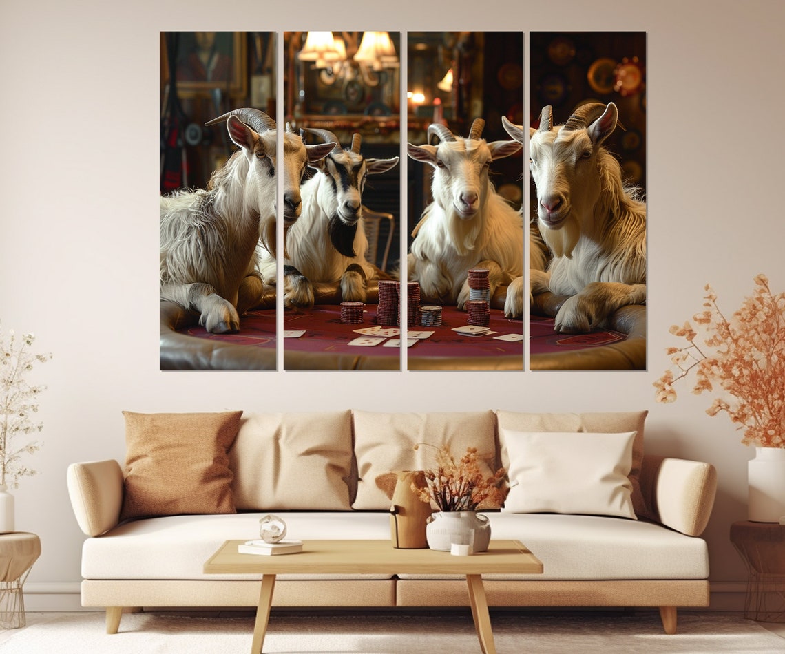 Funny Goats Playing Poker Cards Chips Pub Party Humorous Wall Poster - Image 2