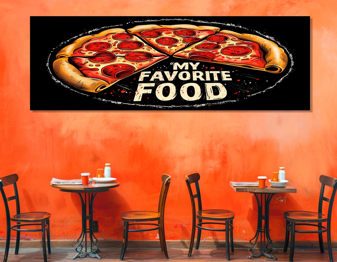 Pepperoni Pizza My Favorite Food Pop Art Black Pizzeria Kitchen Poster