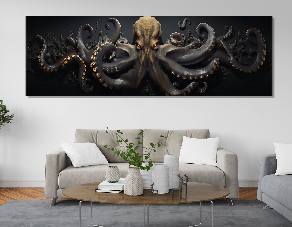 Abstract Octopus Art Print, Modern Underwater Decor