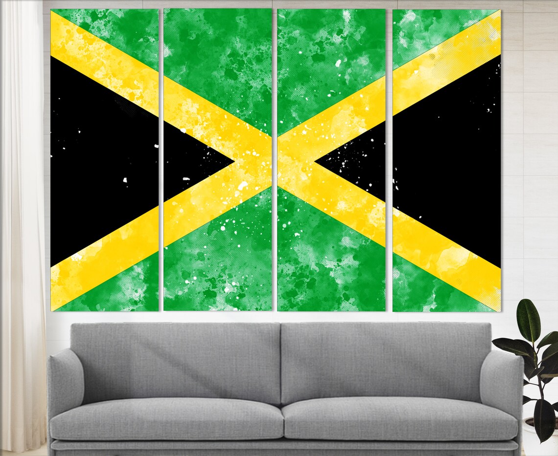 Jamaica Flag Grunge Watercolor Green Black Yellow Saltire Poster - Image 3