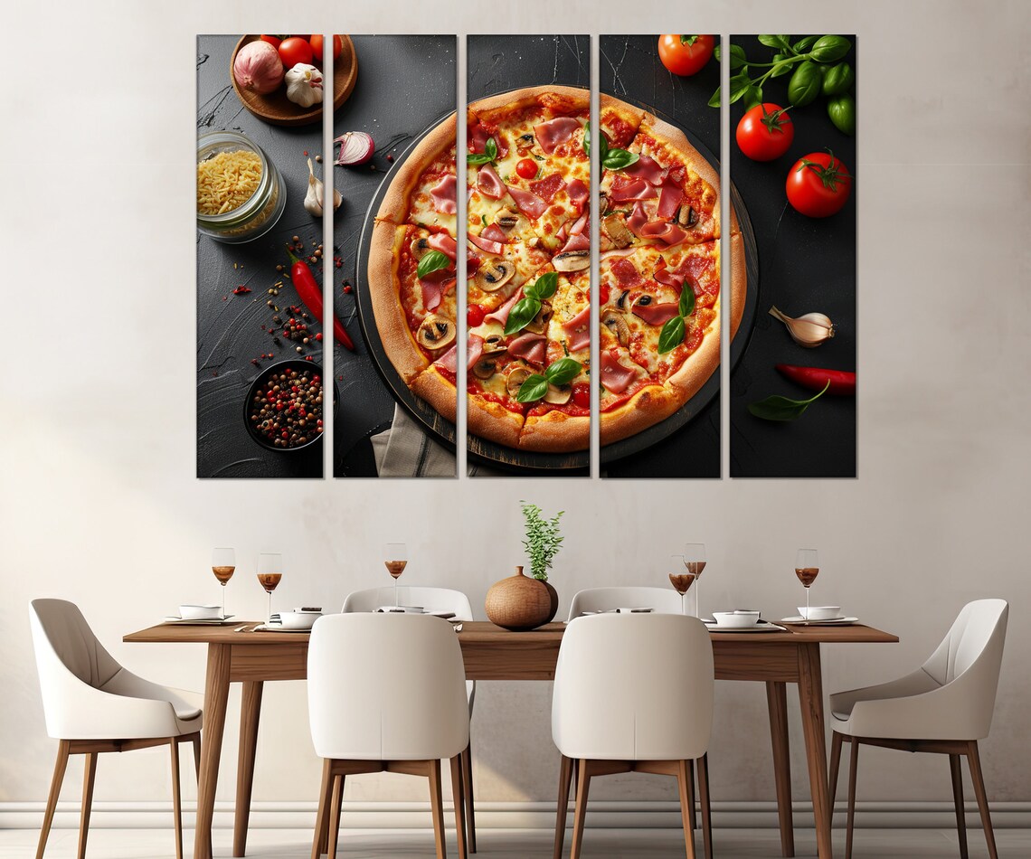 Overhead Italian Pizza Fresh Ingredients Dark Table Food Art Poster - Image 3