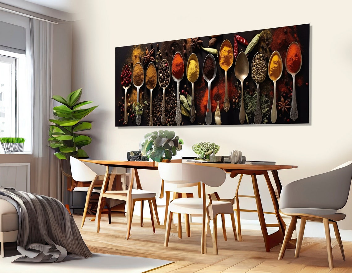 Spices In Spoons Colorful Panoramic Kitchen Wall Decor Food Art Print - Image 4