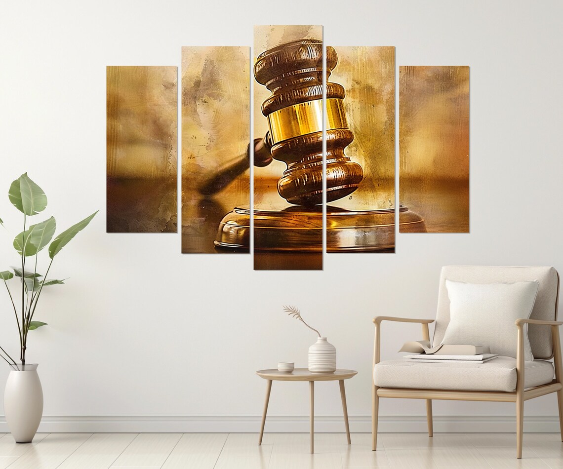 Judge Gavel Golden Law Office Art Justice Scales Painting Poster - Image 3