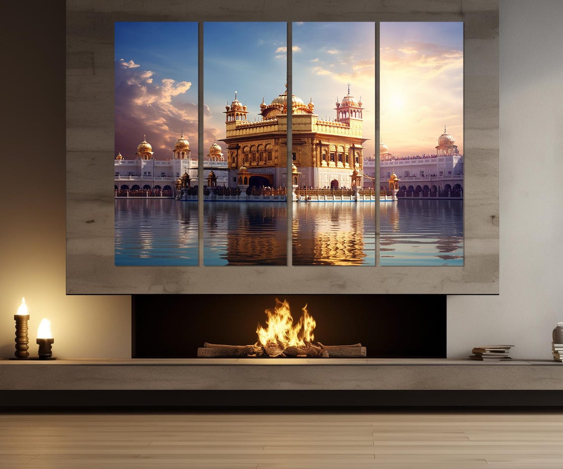 Golden Temple Amritsar India Sunset Reflection Painting Travel Poster - Image 2