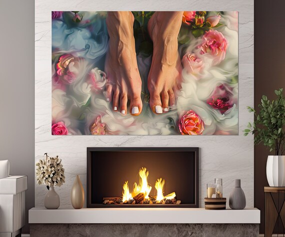 Woman Feet With Pedicure in Rose Petal Bath Relaxing Spa Salon Wall Art