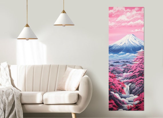 Scenic Fuji Mountain Print Asian Wall Art Abstract Fuji Mountain Painting Asian Wall Decor Vertical Art Framed And Ready To Hang