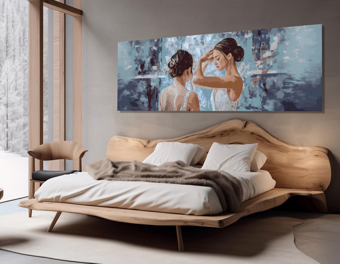Ballerina Fixing Hair Before Mirror Blue Impressionist Dance Art Poster - Image 3
