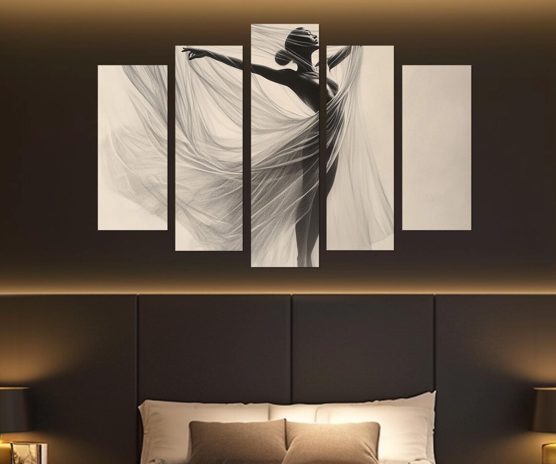 Ballerina Dancer Flowing Sheer Fabric Sketch Graceful Motion Wall Poster - Image 3