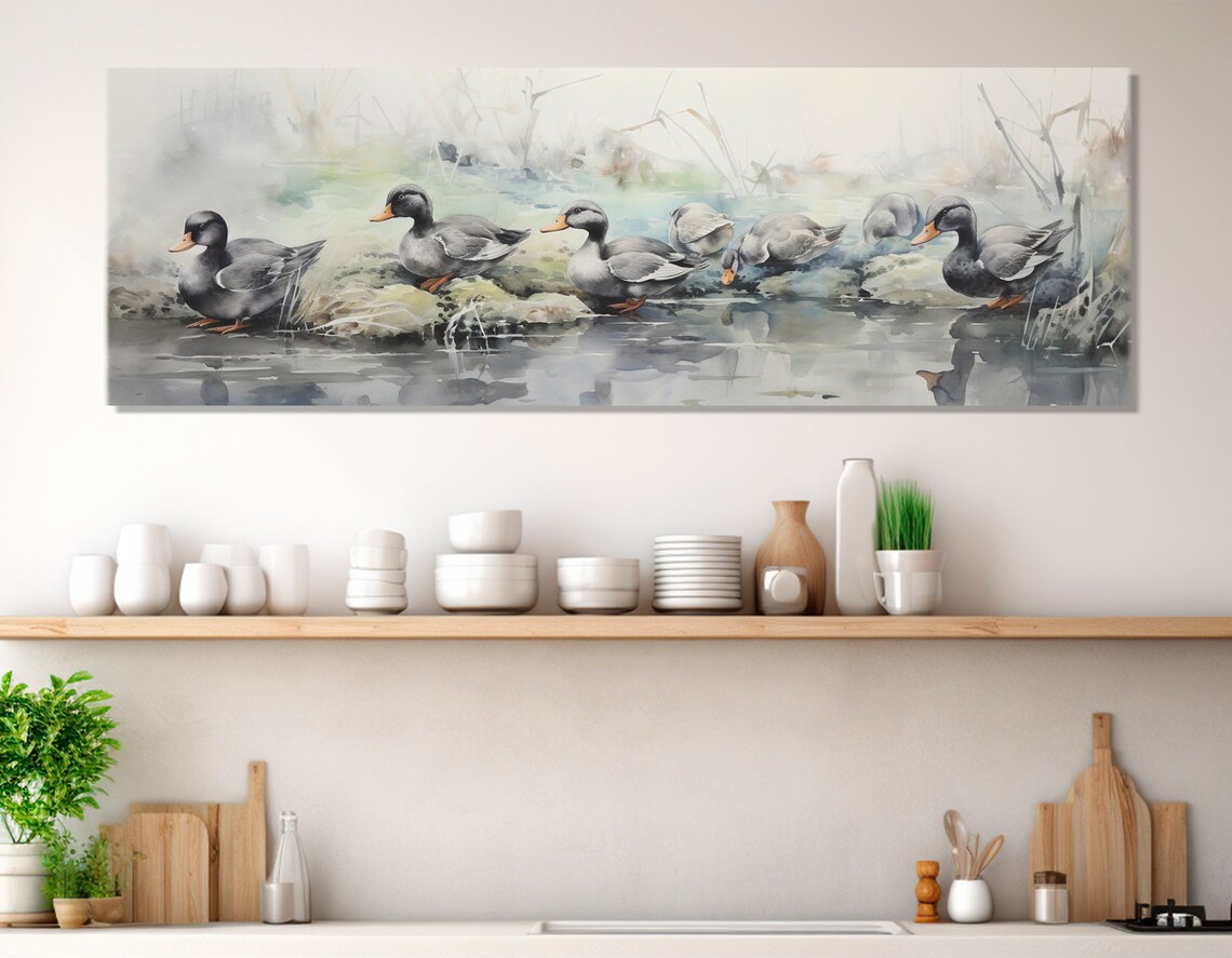 Watercolor Ducks By Misty Pond Gray Blue Soft Brushstroke Poster - Image 2