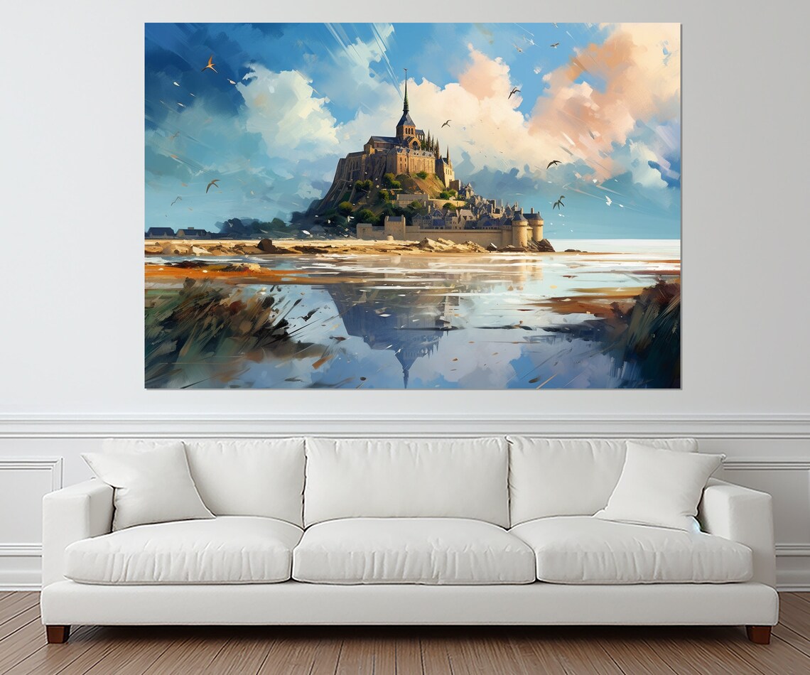 Mont Saint Michel Painting Print, France Wall Art