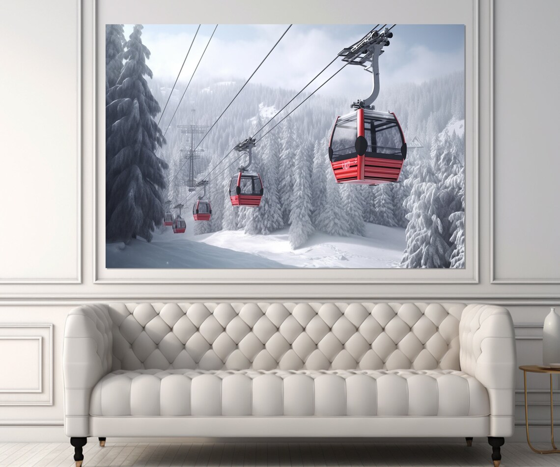 Ski Lift Winter Scenic Art Print, Seasonal Decor - Image 2